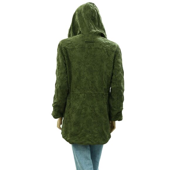 Alice + Olivia Marna Embroidered Hooded Parka Jacket Top Zip-Up Green M 262510 - Picture 9 of 10